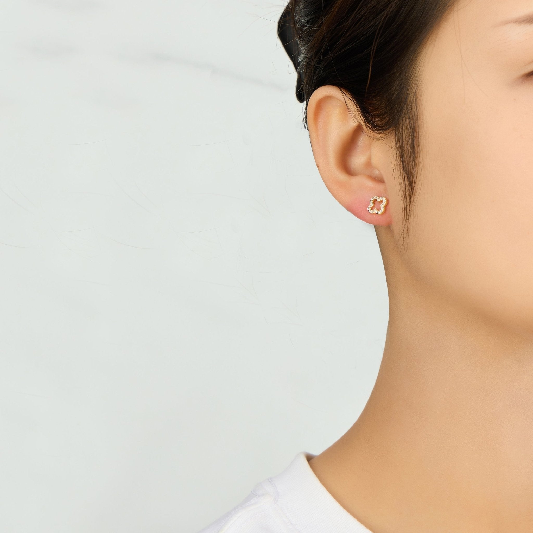 18k Gold Plated Clover Earrings Created with Zircondia® Crystals