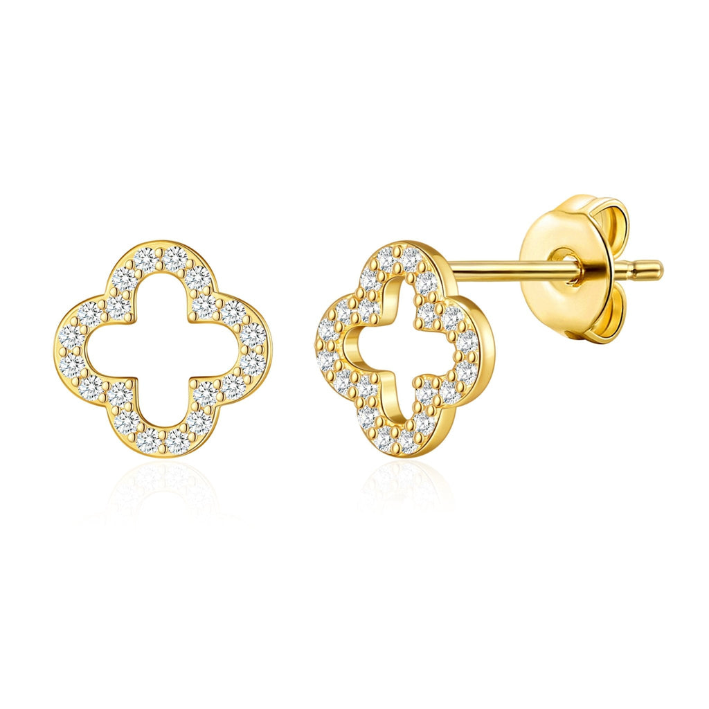18k Gold Plated Clover Earrings Created with Zircondia® Crystals