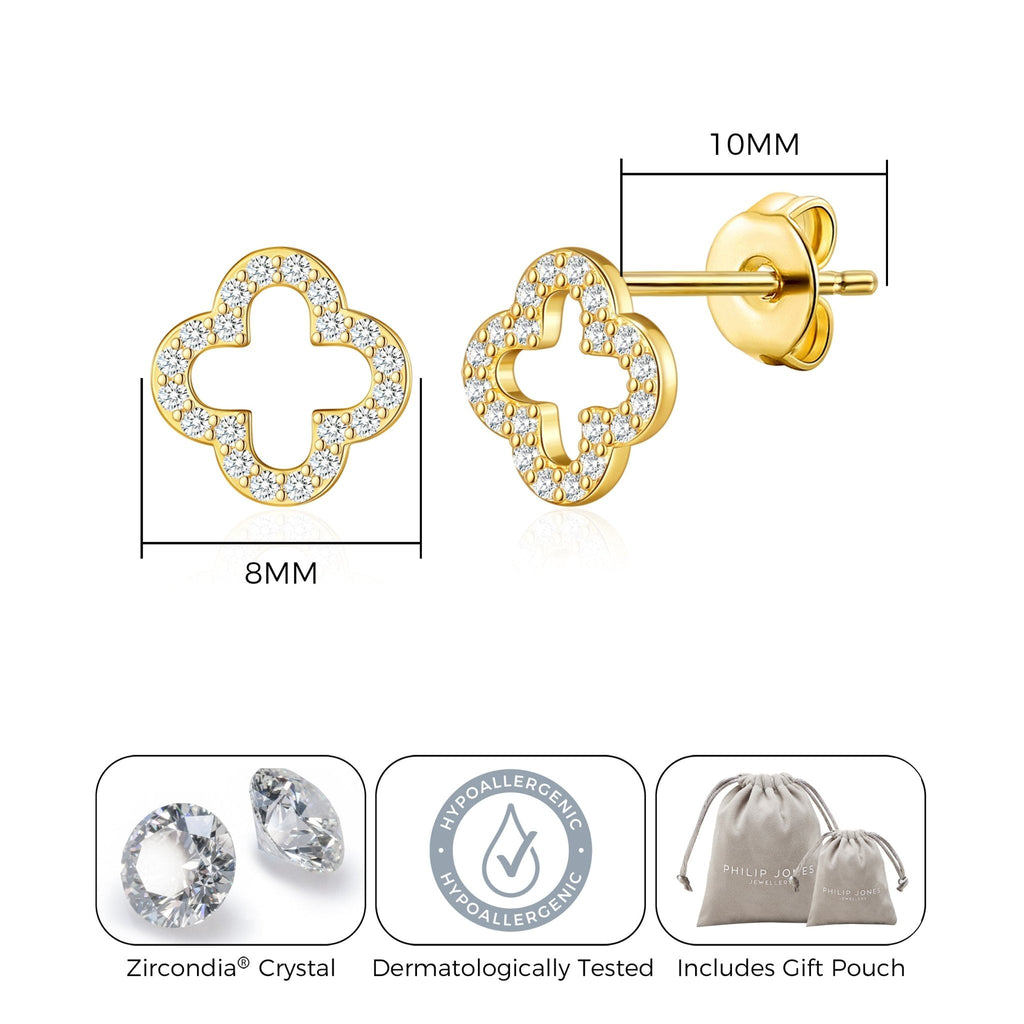 18k Gold Plated Clover Earrings Created with Zircondia® Crystals