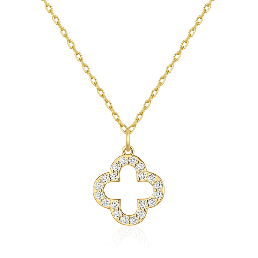 18k Gold Plated Clover Necklace Created with Zircondia® Crystals