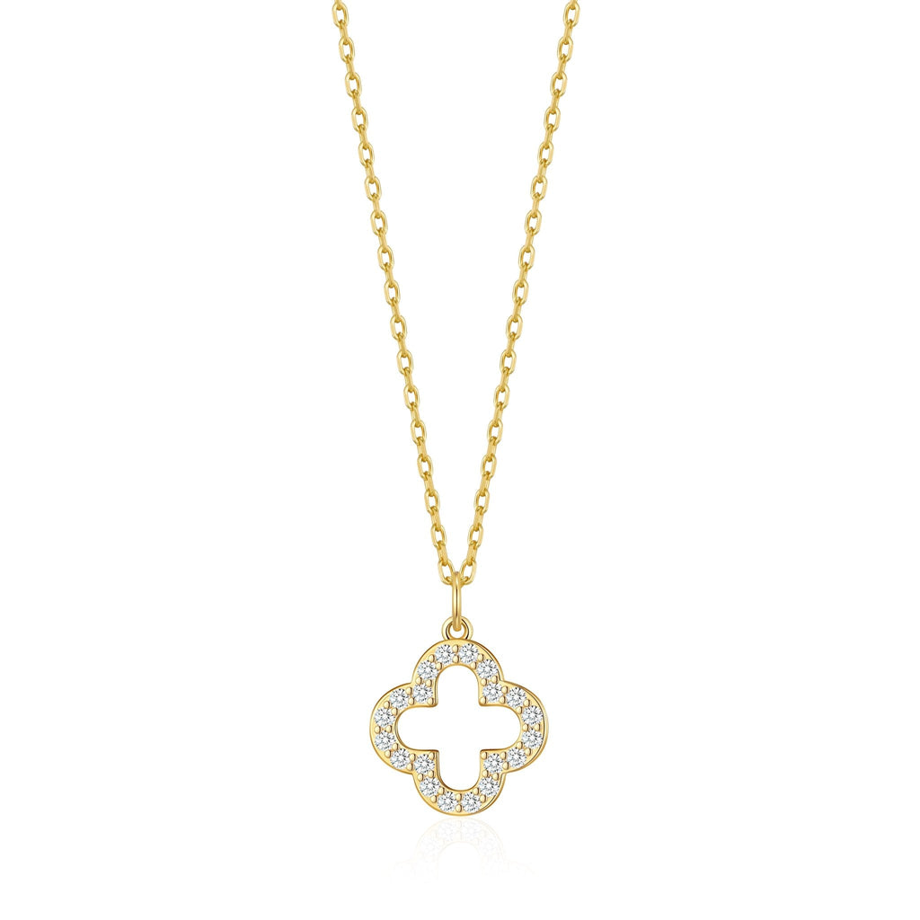 18k Gold Plated Clover Necklace Created with Zircondia® Crystals