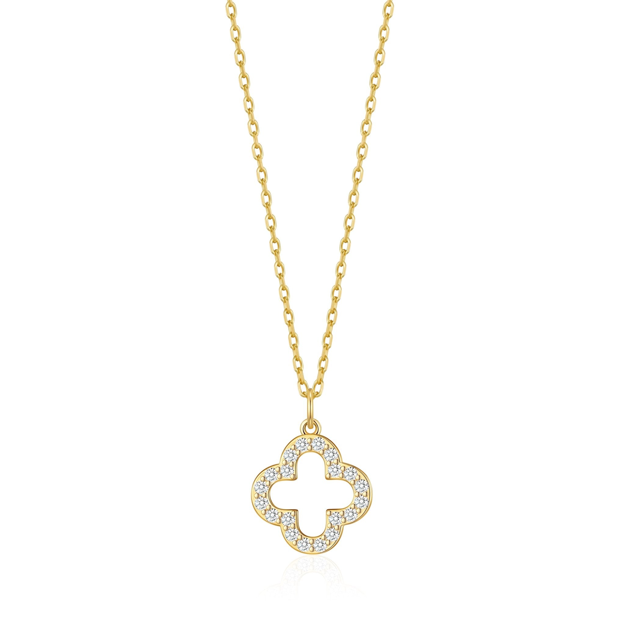 18k Gold Plated Clover Necklace Created with Zircondia® Crystals