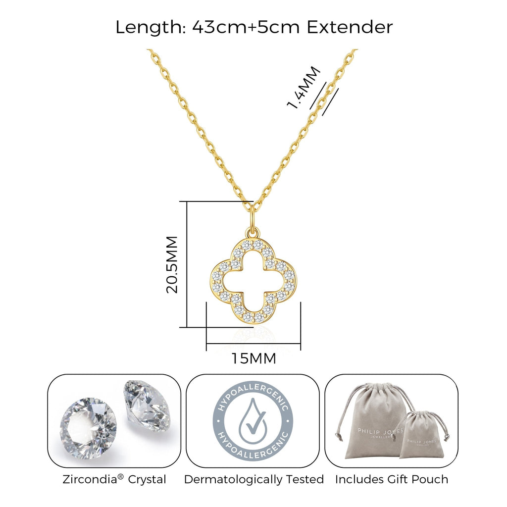 18k Gold Plated Clover Necklace Created with Zircondia® Crystals
