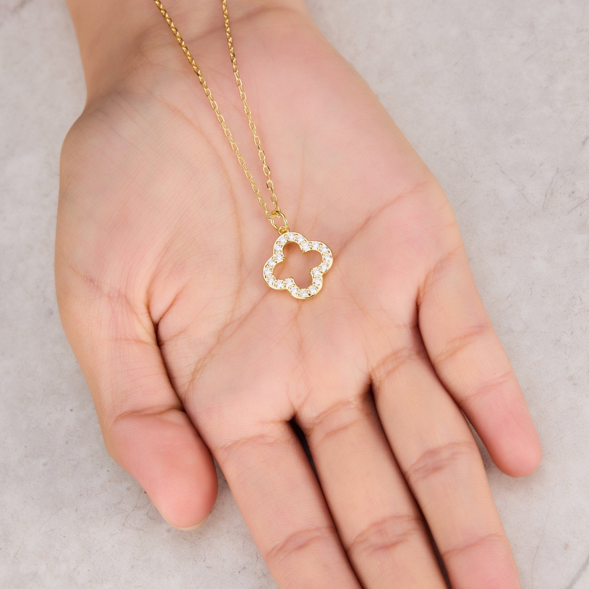 18k Gold Plated Clover Necklace Created with Zircondia® Crystals