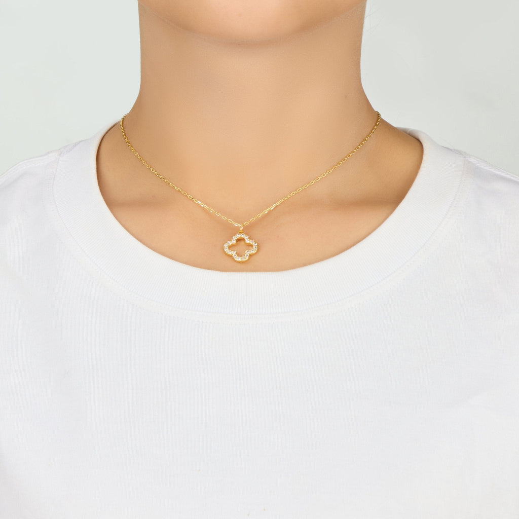 18k Gold Plated Clover Necklace Created with Zircondia® Crystals