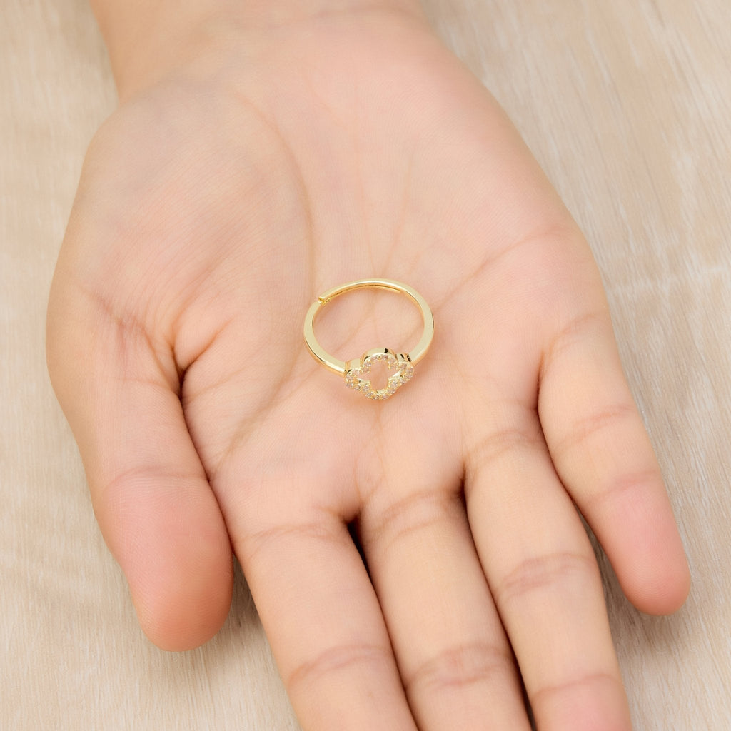 18k Gold Plated Clover Adjustable Ring Created with Zircondia® Crystals
