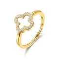 18k Gold Plated Clover Adjustable Ring Created with Zircondia® Crystals