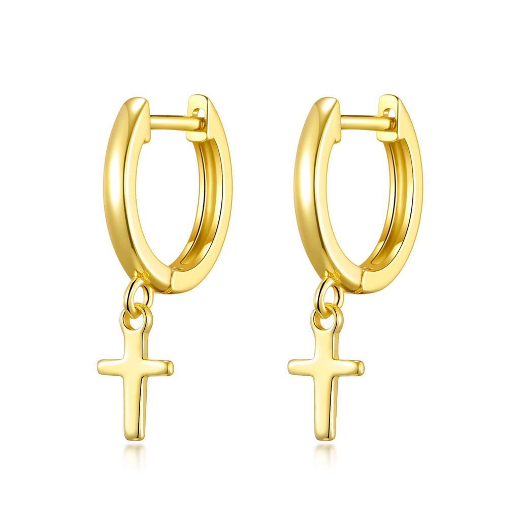 18k Gold Plated Cross Charm Hoop Earrings