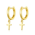 18k Gold Plated Cross Charm Hoop Earrings