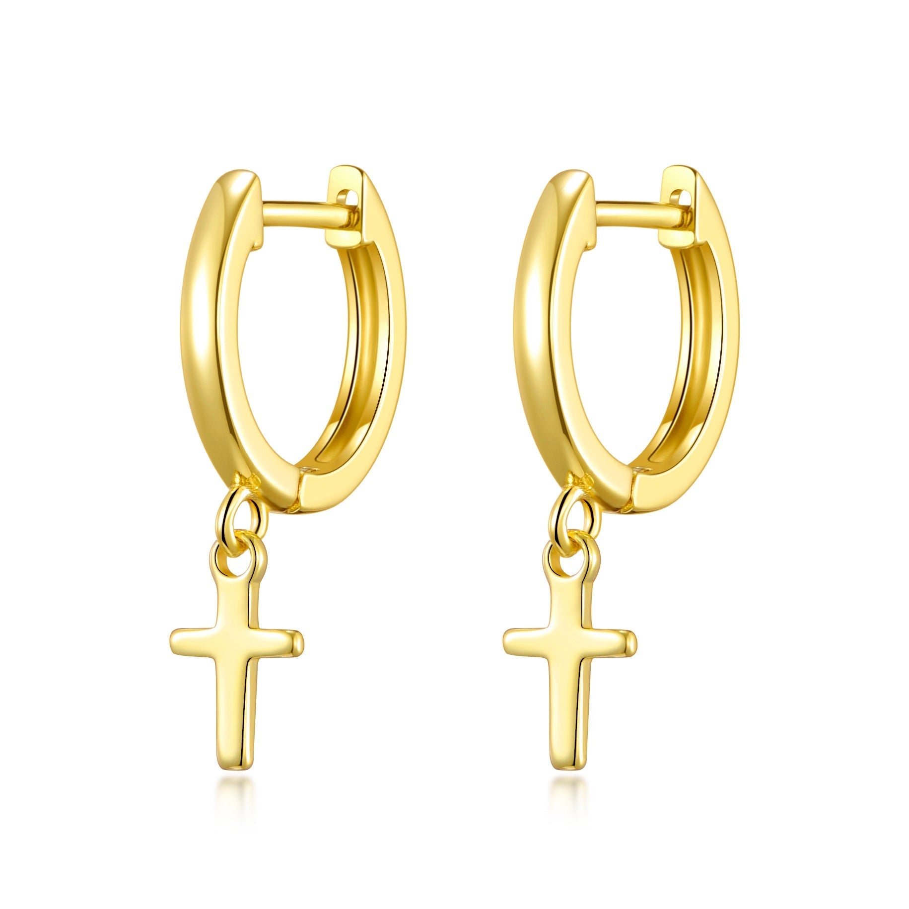 18k Gold Plated Cross Charm Hoop Earrings