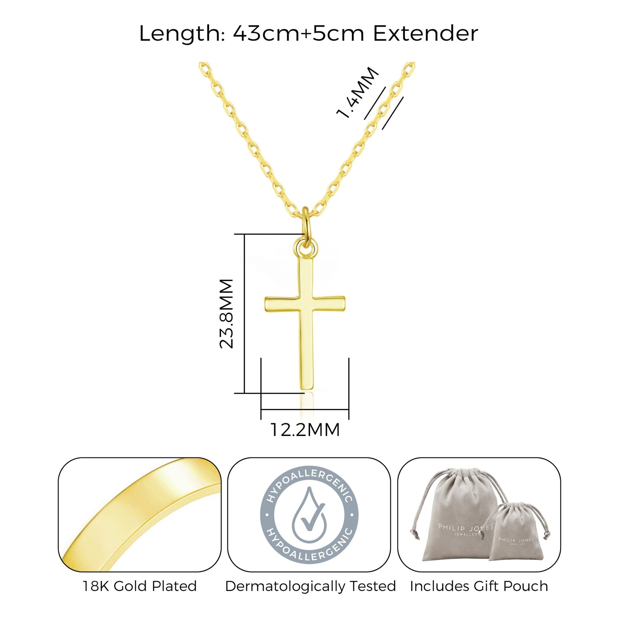 18k Gold Plated Cross Necklace