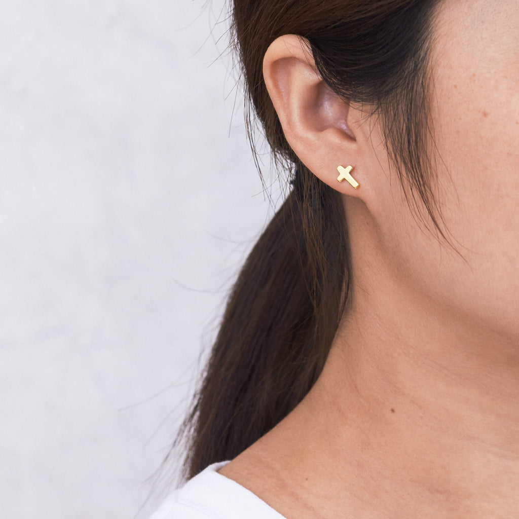 18k Gold Plated Cross Stud Earrings