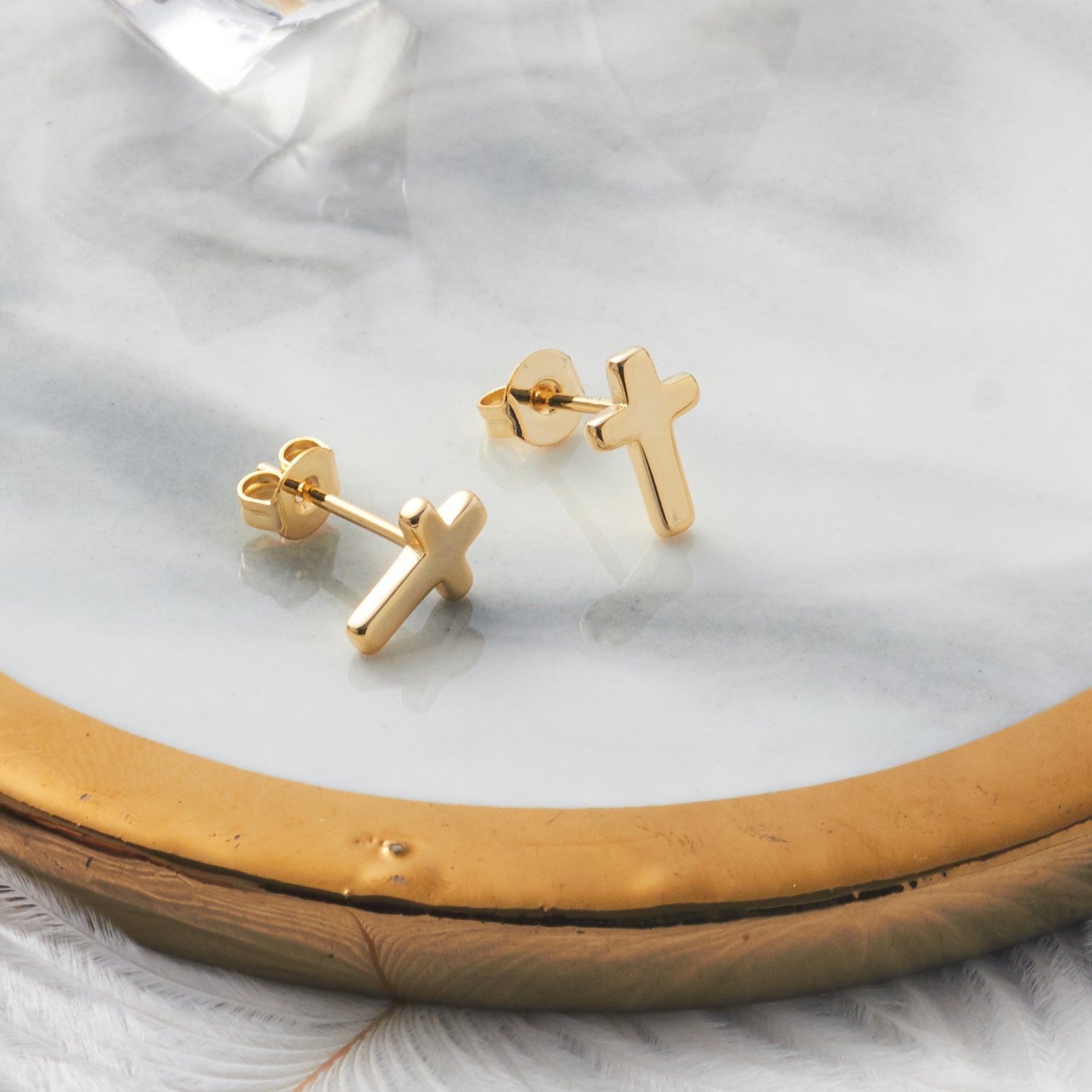 18k Gold Plated Cross Stud Earrings