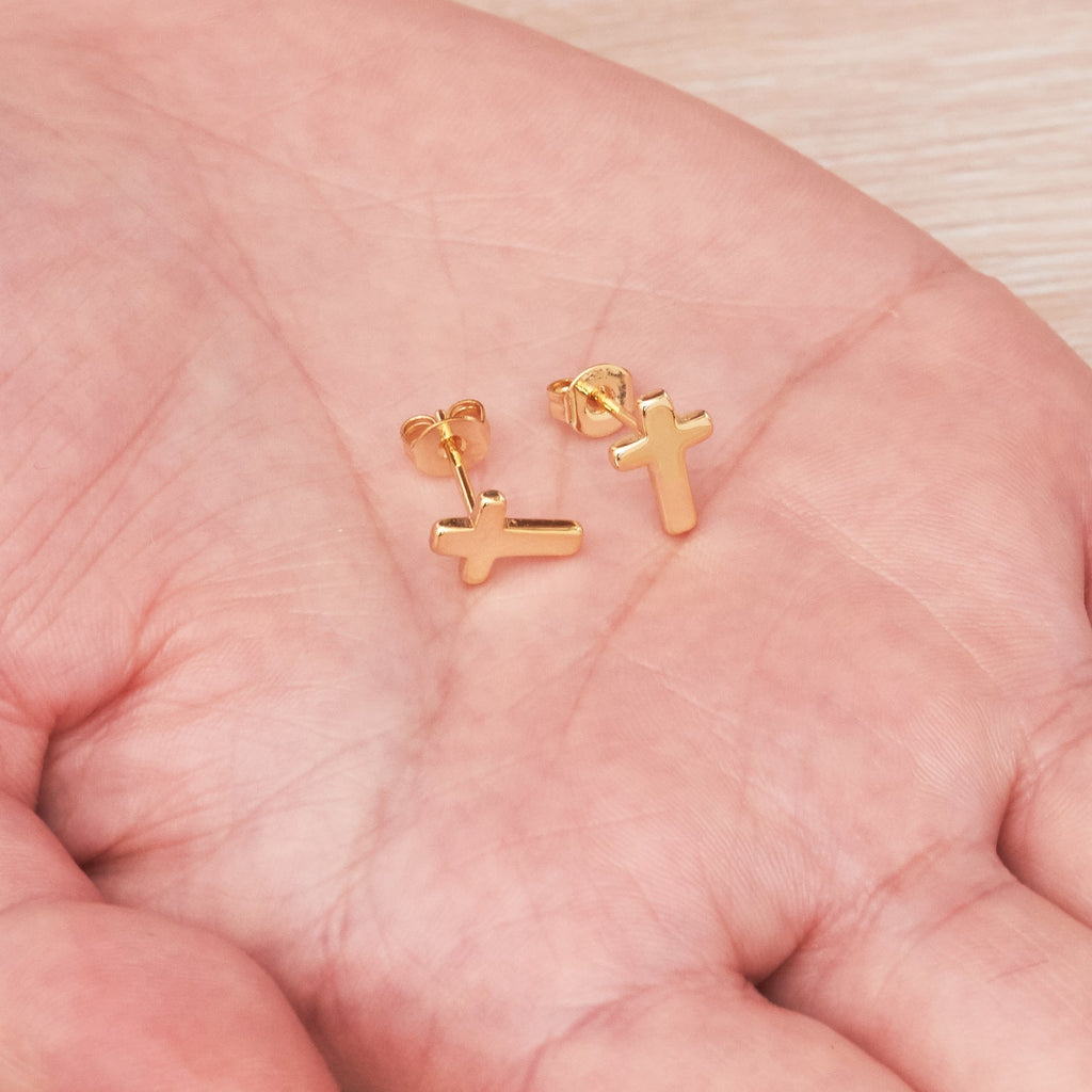 18k Gold Plated Cross Stud Earrings