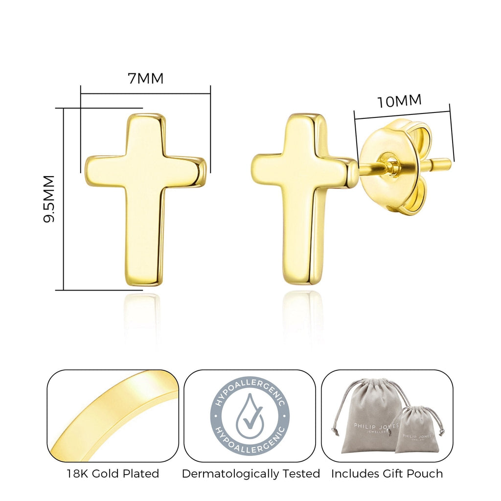 18k Gold Plated Cross Stud Earrings