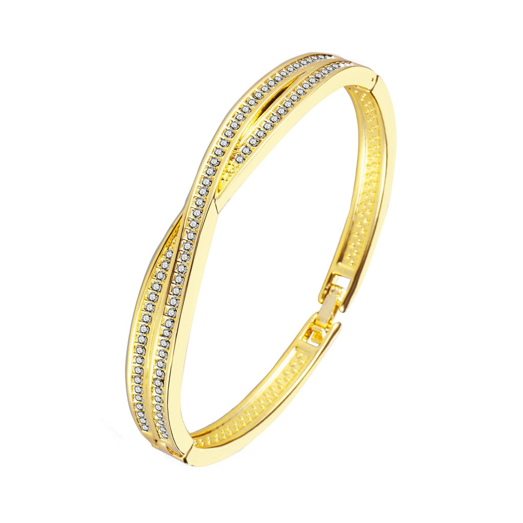 18k Gold Plated Crossover Bangle Created with Zircondia® Crystals (7 Inch)