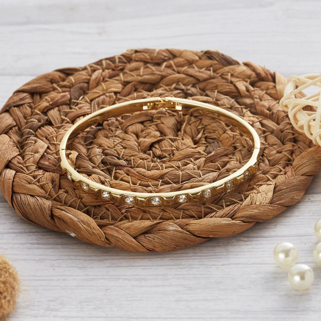 18k Gold Plated Cubic Bangle Created with Zircondia® Crystals (7 Inch)