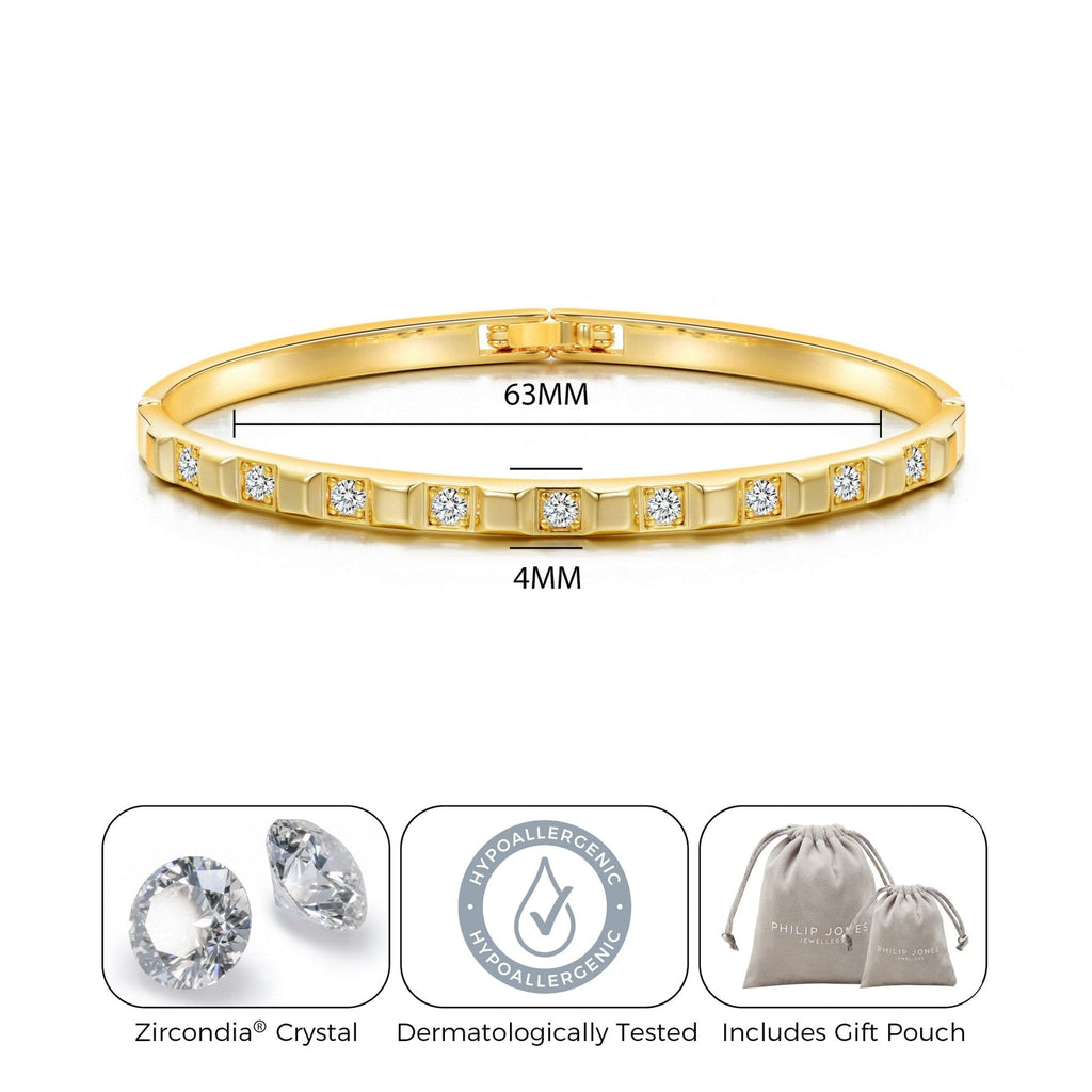 18k Gold Plated Cubic Bangle Created with Zircondia® Crystals (7 Inch)