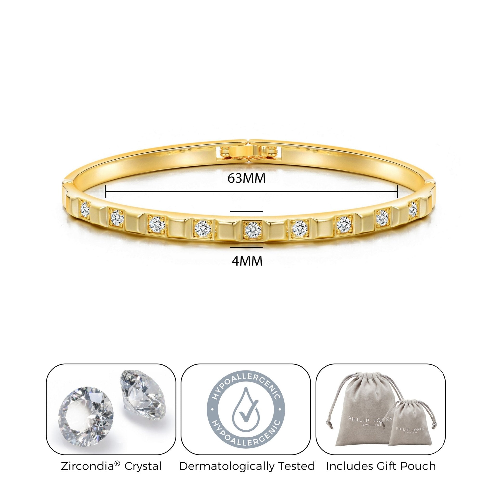 18k Gold Plated Cubic Bangle Created with Zircondia® Crystals (7 Inch)