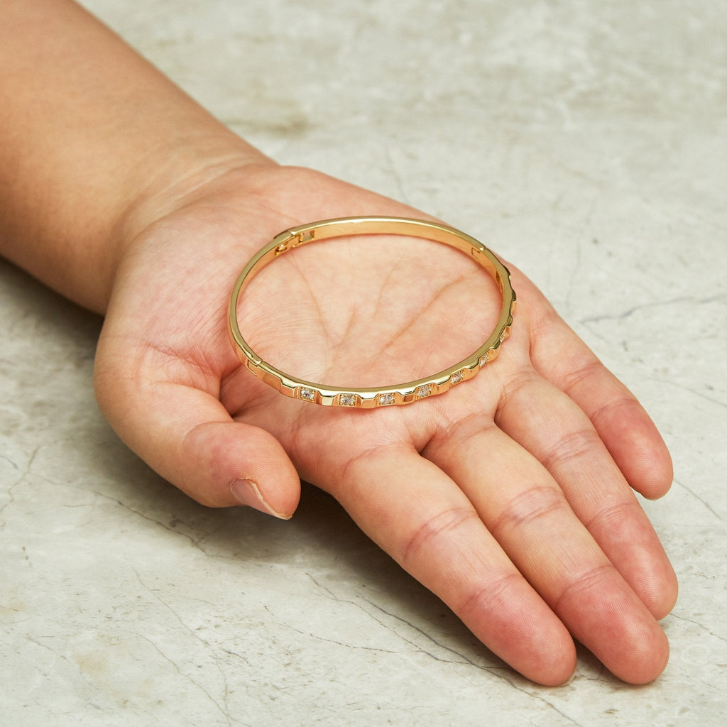 18k Gold Plated Cubic Bangle Created with Zircondia® Crystals (7 Inch)
