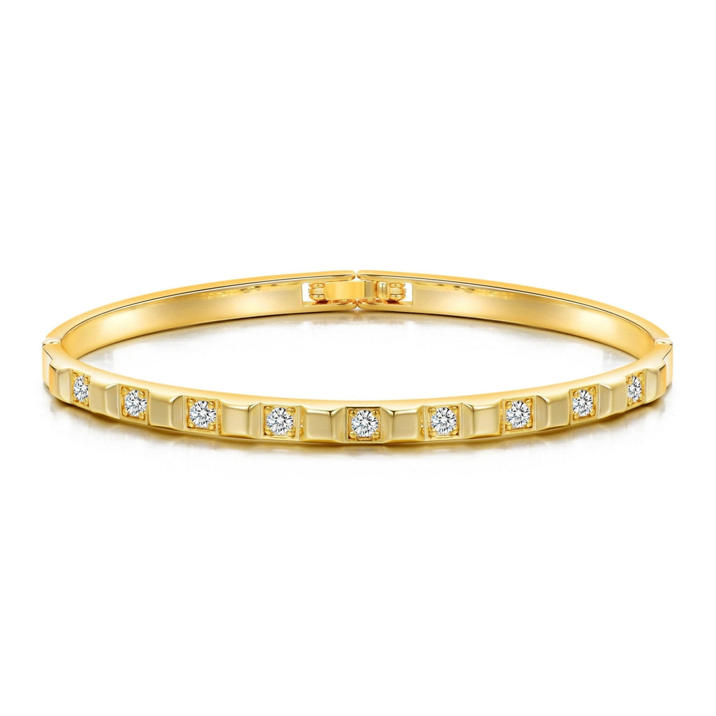 18k Gold Plated Cubic Bangle Created with Zircondia® Crystals (7 Inch)