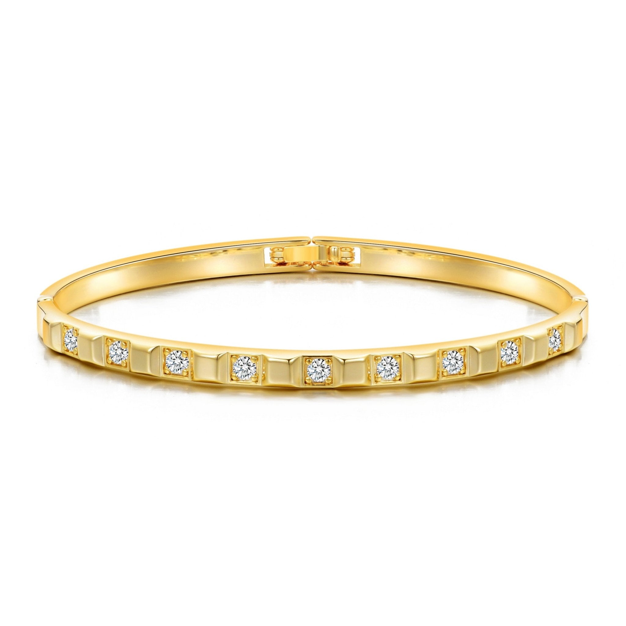 18k Gold Plated Cubic Bangle Created with Zircondia® Crystals (7 Inch)