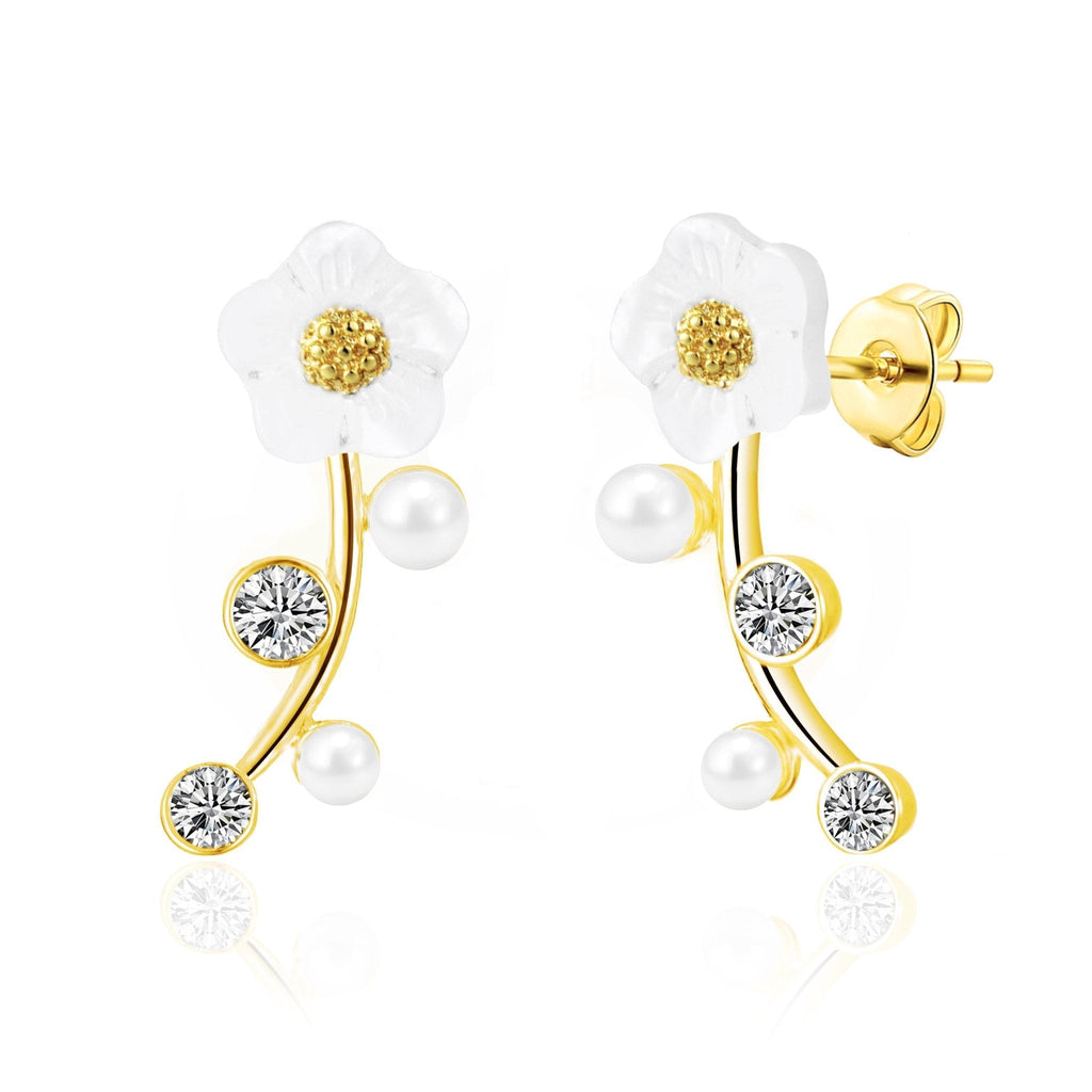 18k Gold Plated Daisy Climber Earrings Created with Zircondia® Crystals