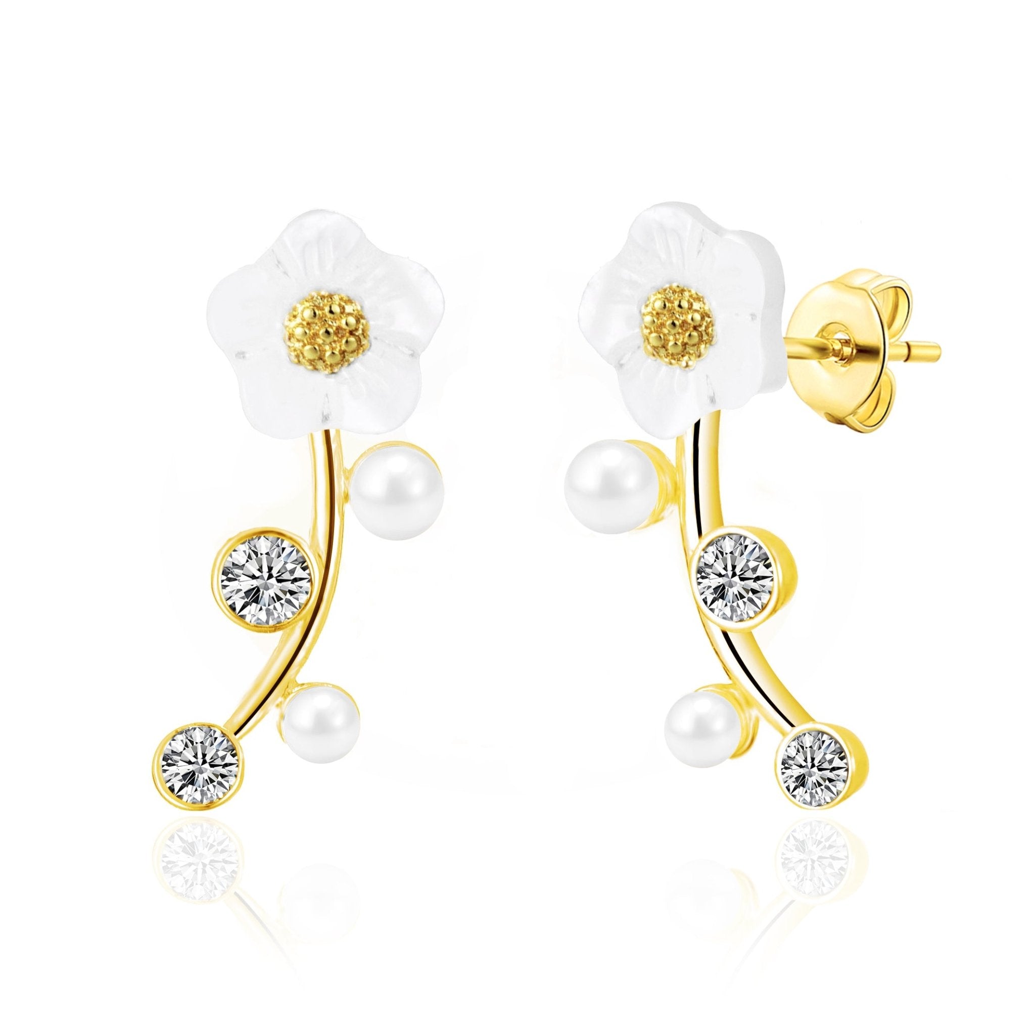 18k Gold Plated Daisy Climber Earrings Created with Zircondia® Crystals