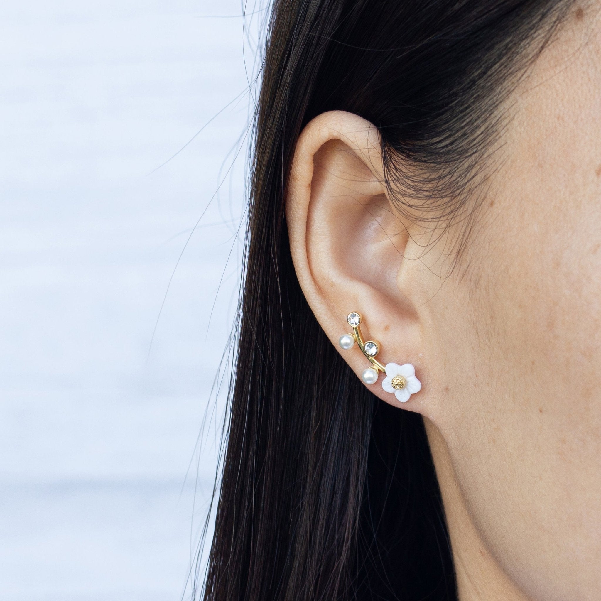 18k Gold Plated Daisy Climber Earrings Created with Zircondia® Crystals
