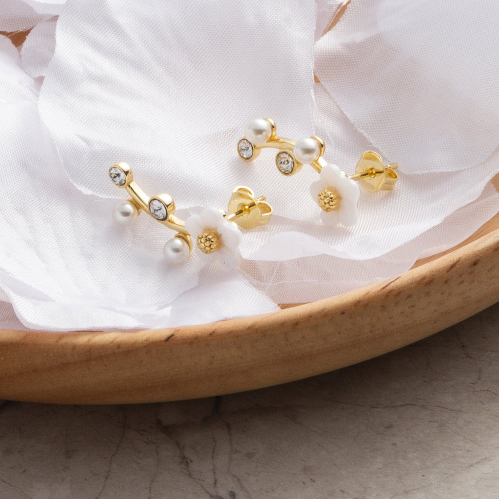 18k Gold Plated Daisy Climber Earrings Created with Zircondia® Crystals