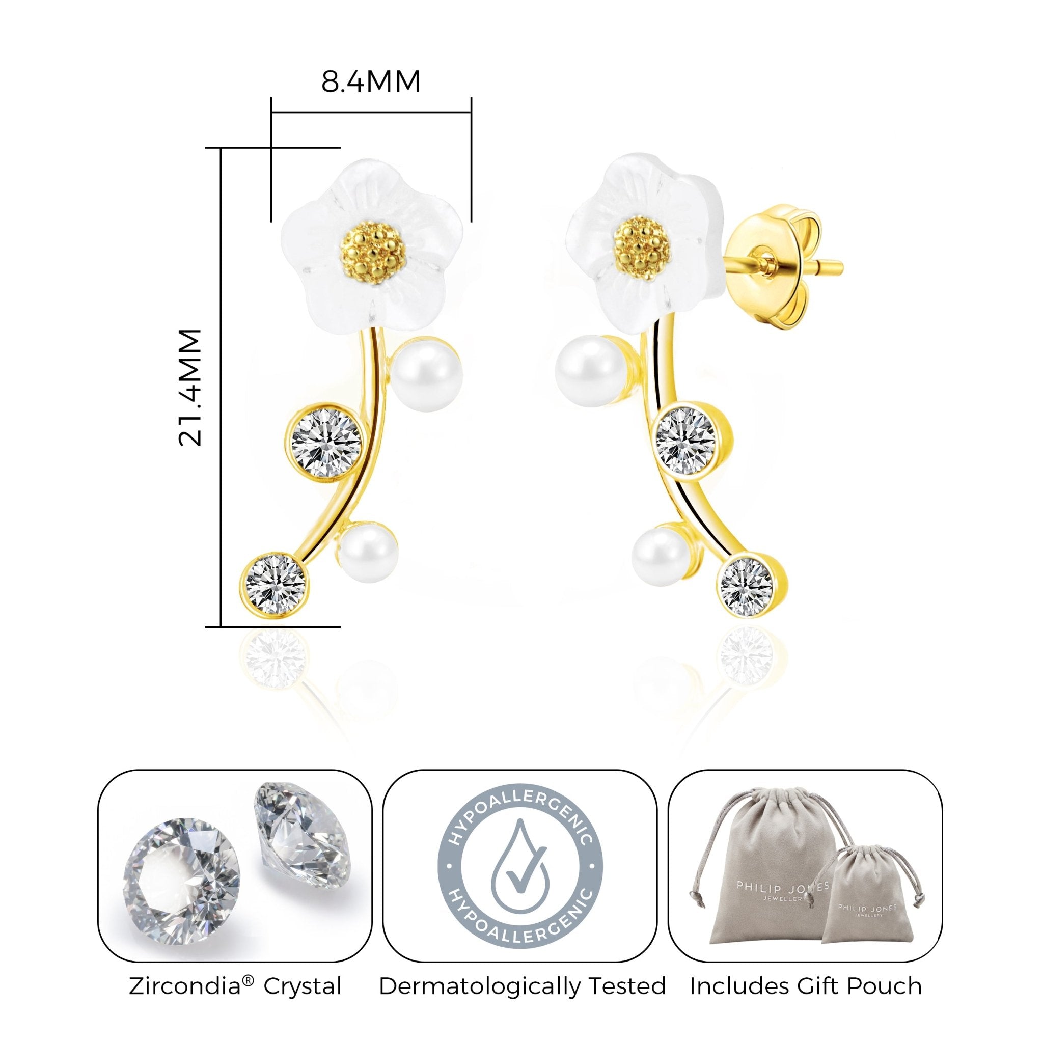 18k Gold Plated Daisy Climber Earrings Created with Zircondia® Crystals