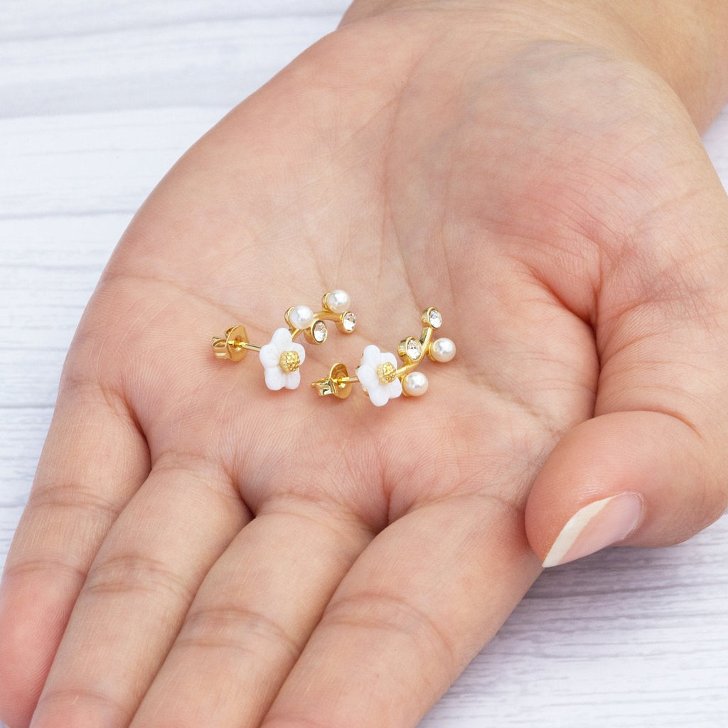 18k Gold Plated Daisy Climber Earrings Created with Zircondia® Crystals