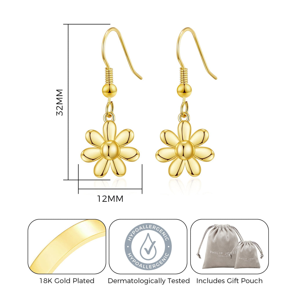 18k Gold Plated Daisy Drop Earrings