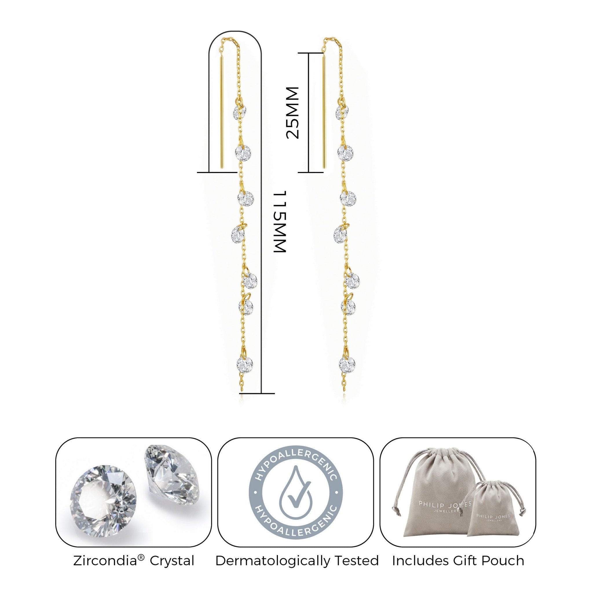 18k Gold Plated Dangle Thread Earrings Created with Zircondia® Crystals