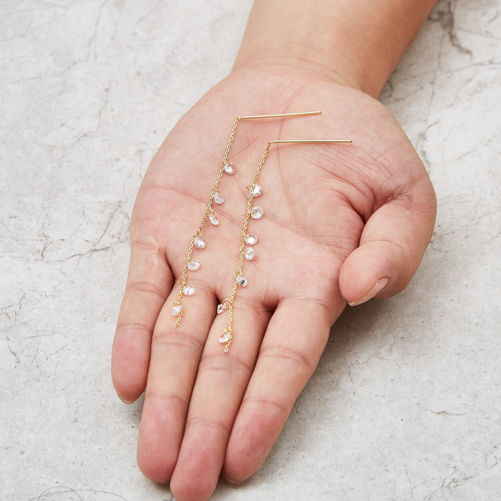 18k Gold Plated Dangle Thread Earrings Created with Zircondia® Crystals