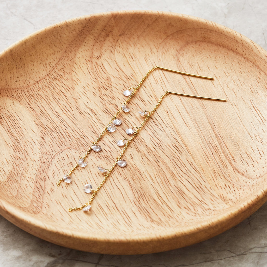 18k Gold Plated Dangle Thread Earrings Created with Zircondia® Crystals