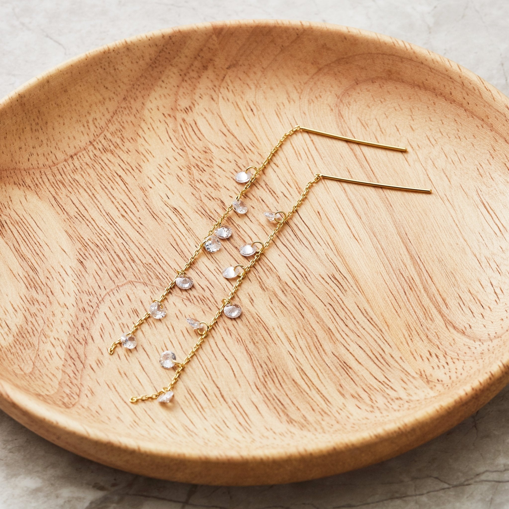 18k Gold Plated Dangle Thread Earrings Created with Zircondia® Crystals