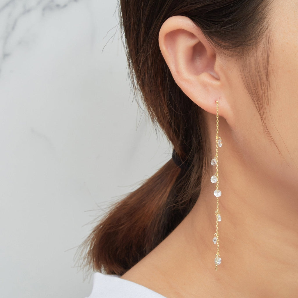 18k Gold Plated Dangle Thread Earrings Created with Zircondia® Crystals