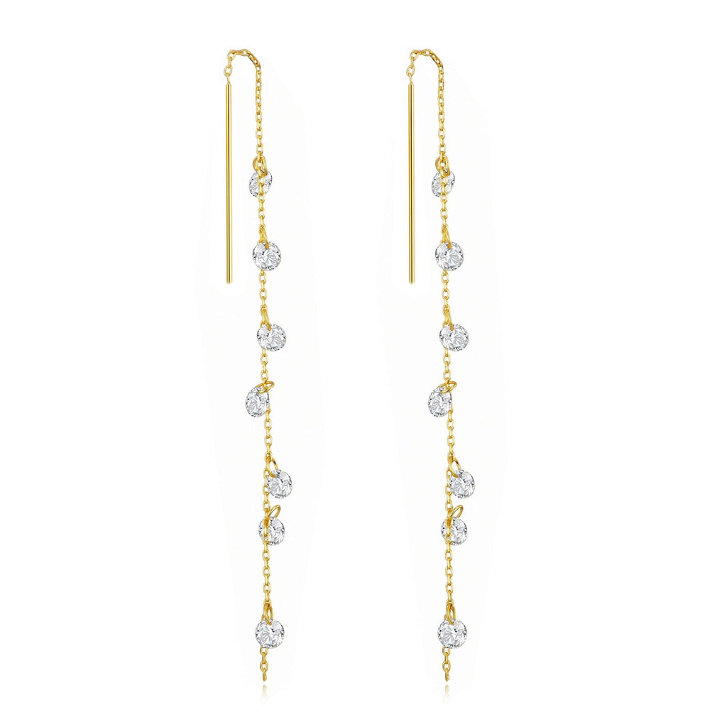 18k Gold Plated Dangle Thread Earrings Created with Zircondia® Crystals