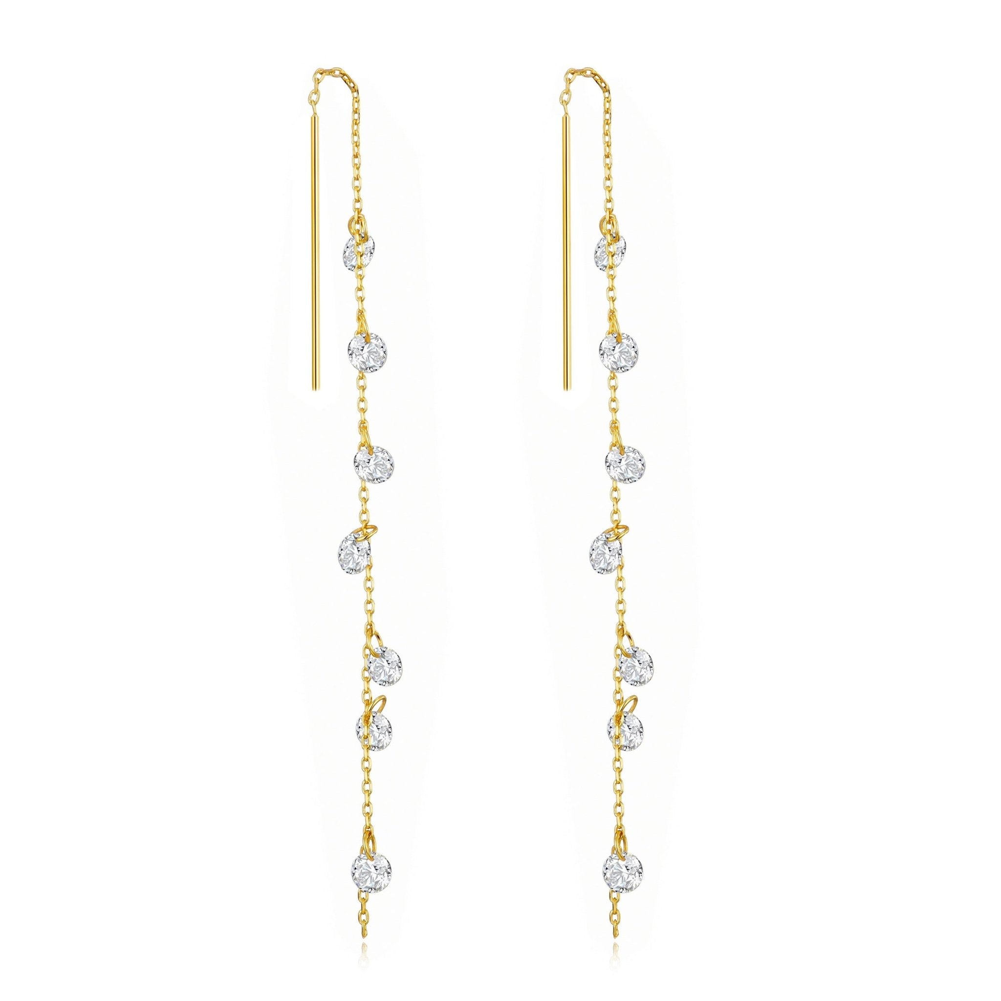18k Gold Plated Dangle Thread Earrings Created with Zircondia® Crystals