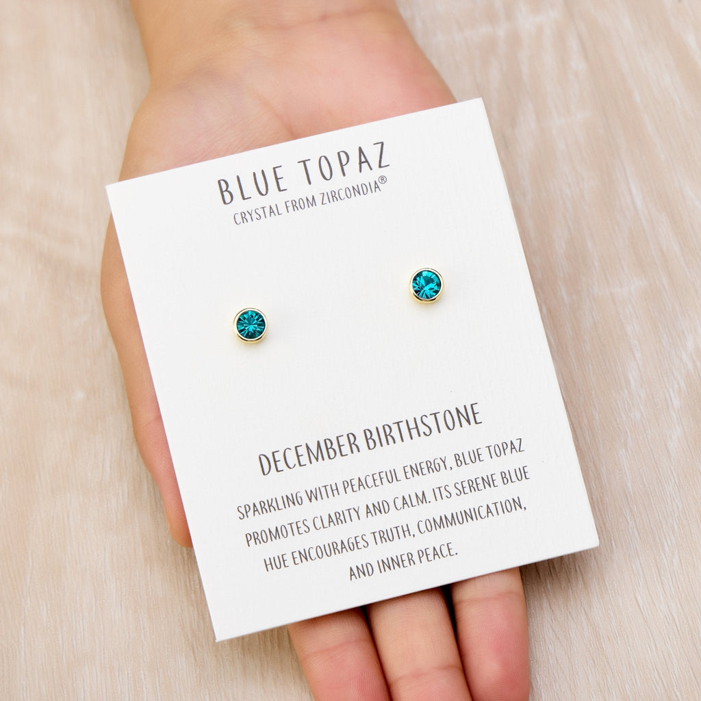 18k Gold Plated December (Blue Topaz) Birthstone Earrings Created with Zircondia® Crystals