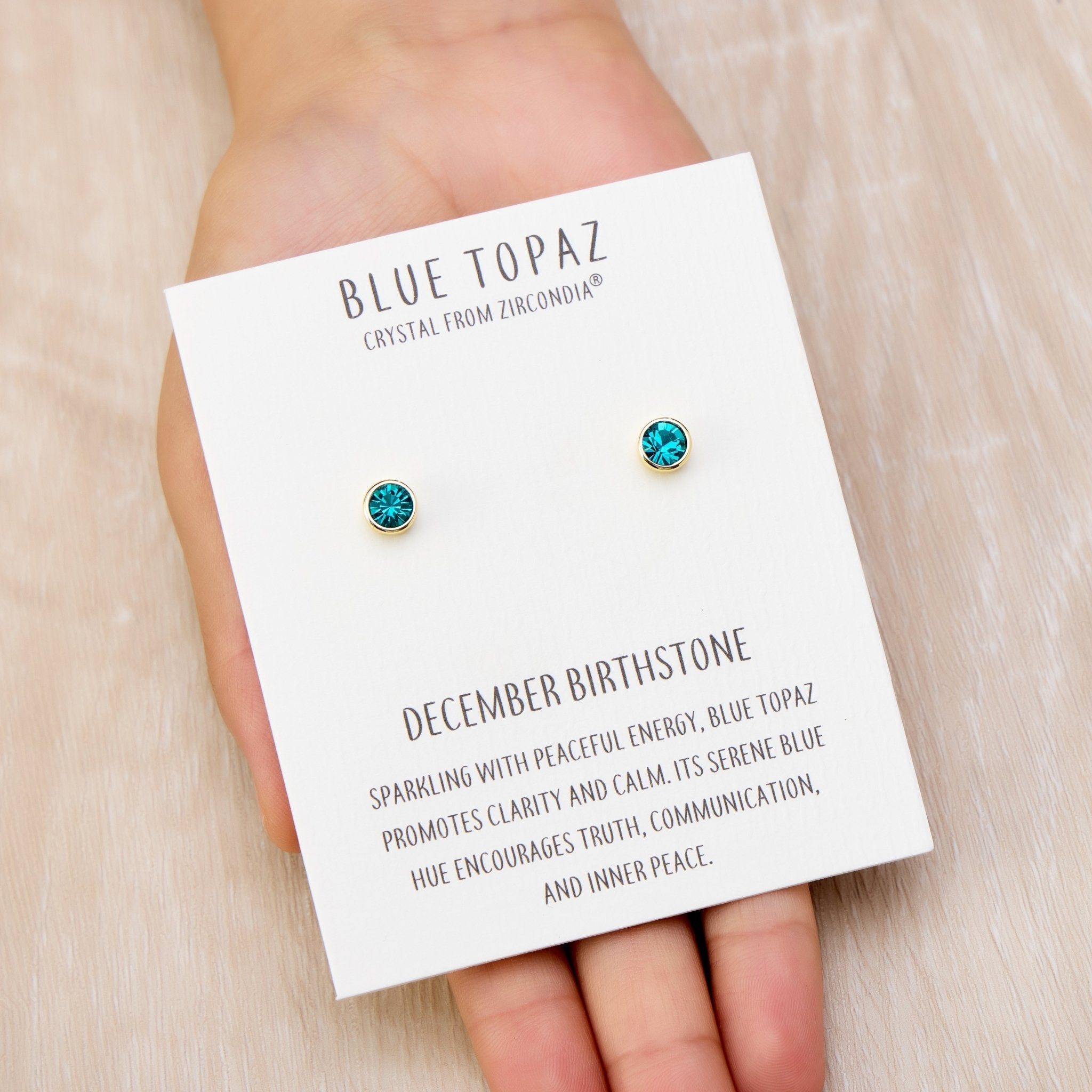 18k Gold Plated December (Blue Topaz) Birthstone Earrings Created with Zircondia® Crystals