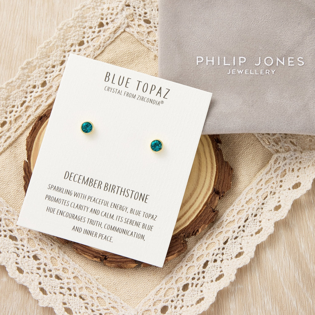 18k Gold Plated December (Blue Topaz) Birthstone Earrings Created with Zircondia® Crystals