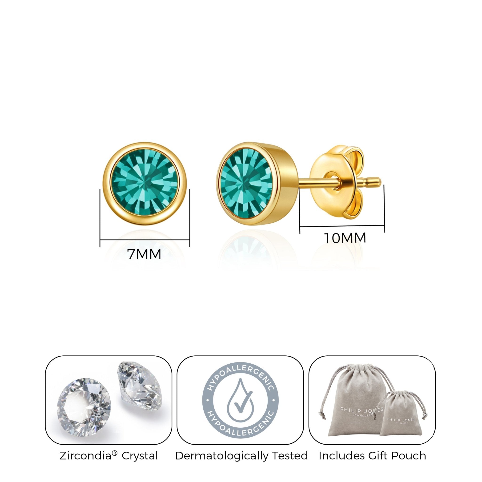 18k Gold Plated December (Blue Topaz) Birthstone Earrings Created with Zircondia® Crystals