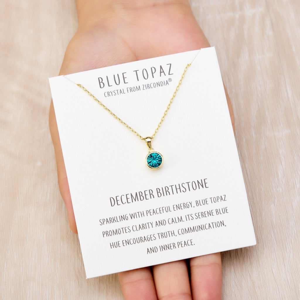 18k Gold Plated December (Blue Topaz) Birthstone Necklace Created with Zircondia® Crystals