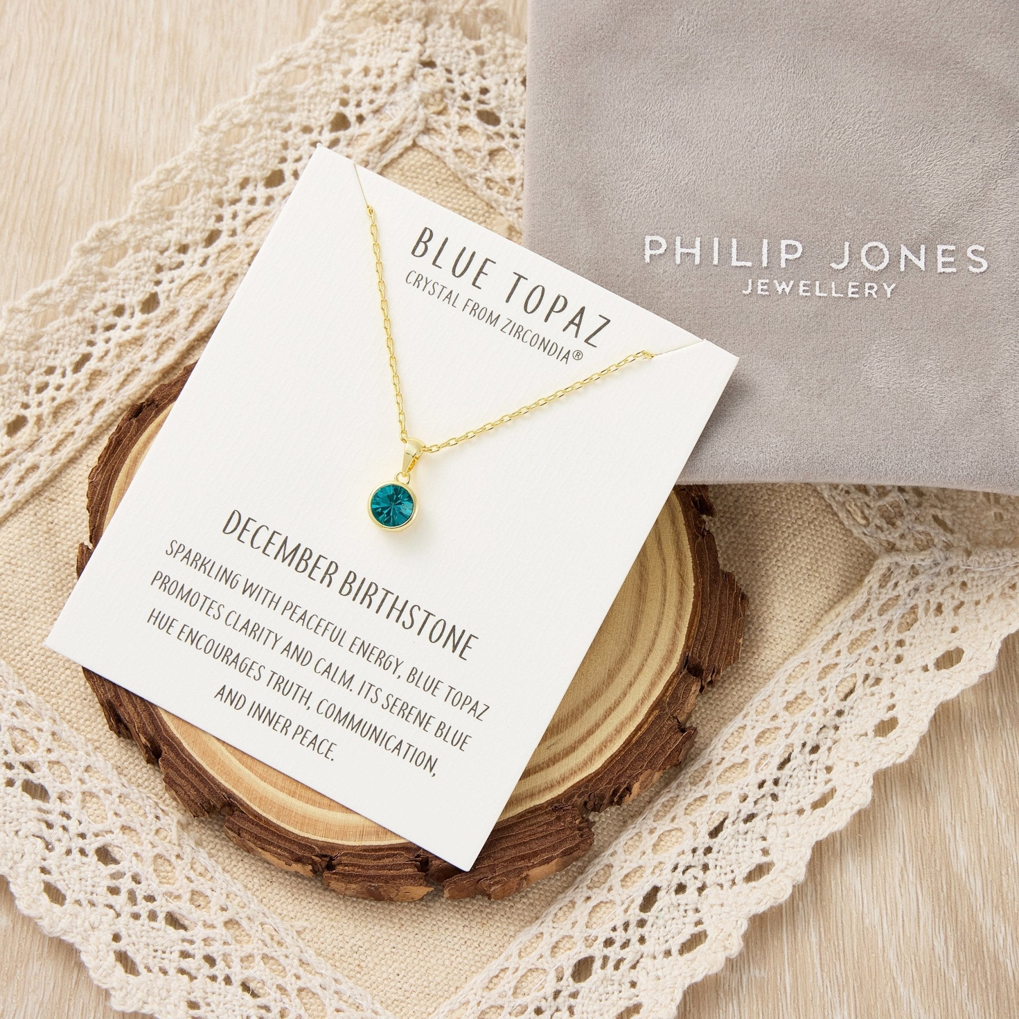 18k Gold Plated December (Blue Topaz) Birthstone Necklace Created with Zircondia® Crystals