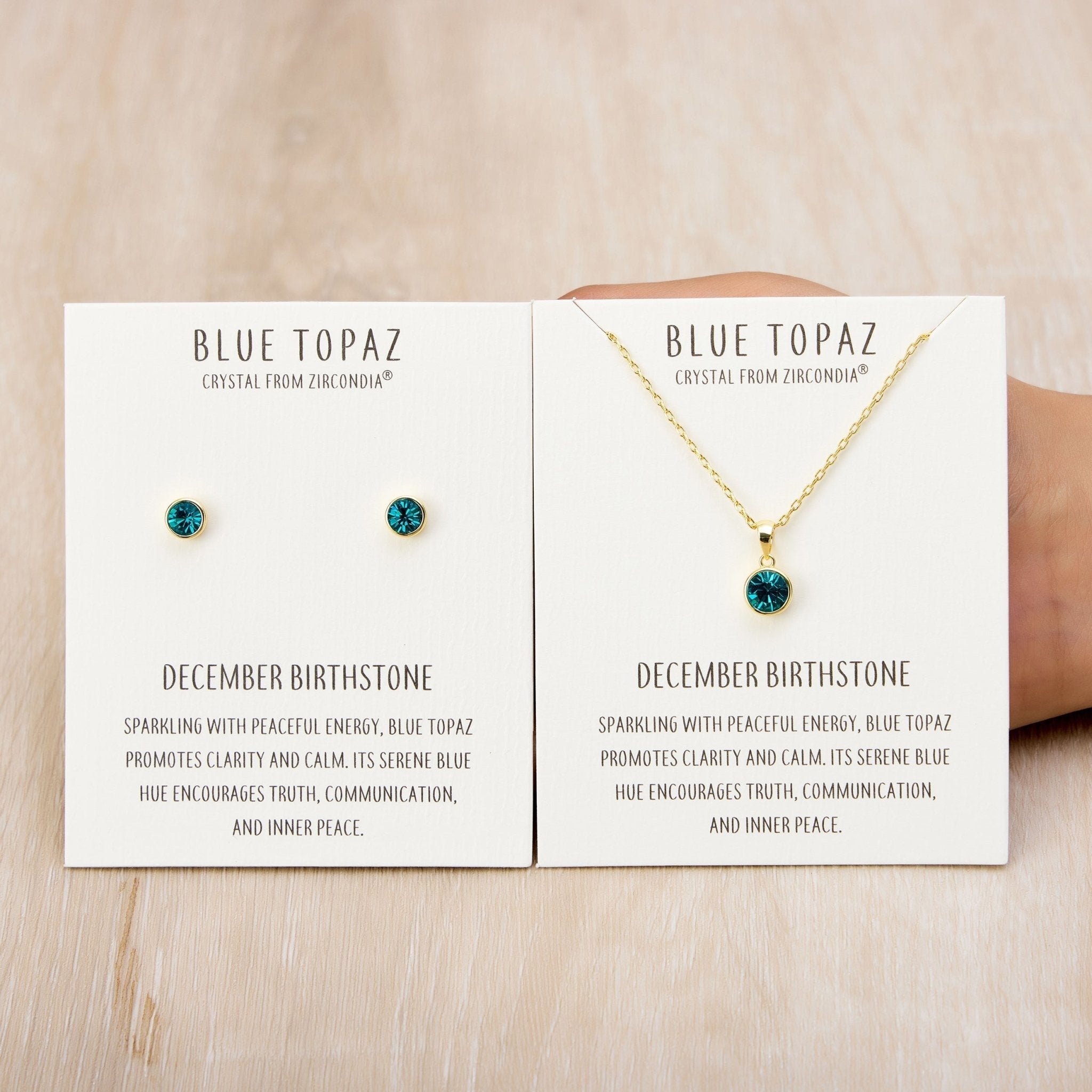 18k Gold Plated December (Blue Topaz) Birthstone Necklace & Earrings Set Created with Zircondia® Crystals