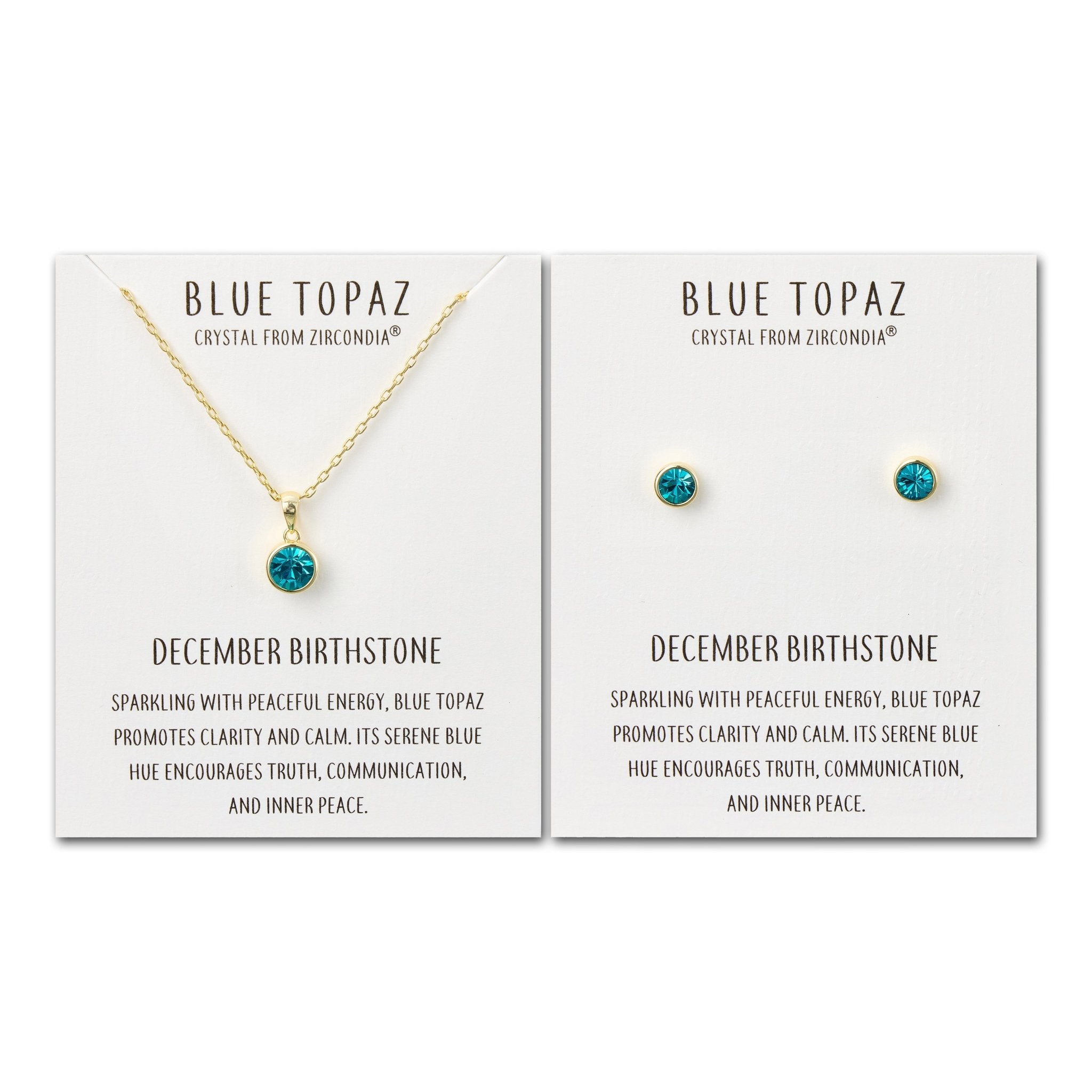 18k Gold Plated December (Blue Topaz) Birthstone Necklace & Earrings Set Created with Zircondia® Crystals