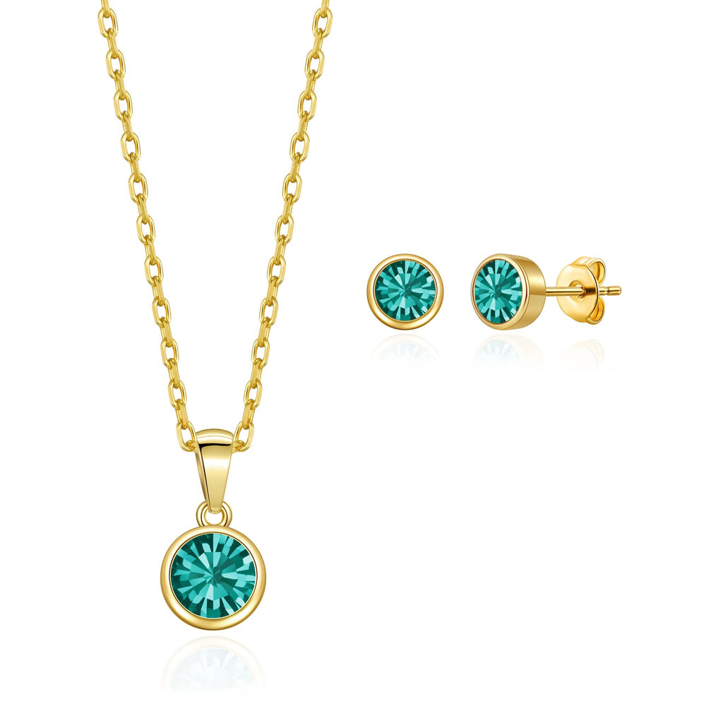 18k Gold Plated December (Blue Topaz) Birthstone Necklace & Earrings Set Created with Zircondia® Crystals