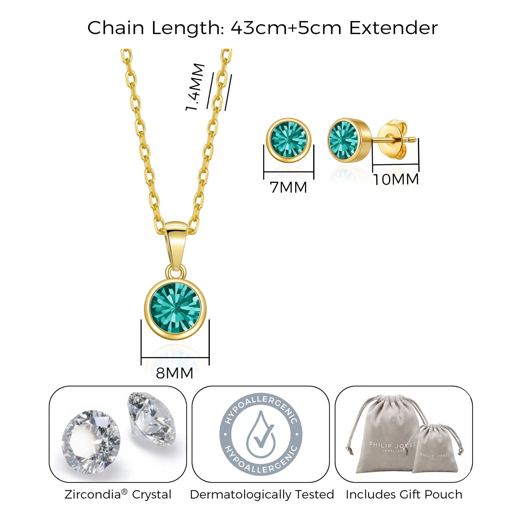 18k Gold Plated December (Blue Topaz) Birthstone Necklace & Earrings Set Created with Zircondia® Crystals